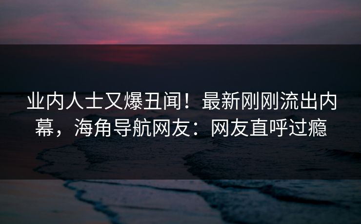 业内人士又爆丑闻！最新刚刚流出内幕，海角导航网友：网友直呼过瘾