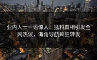 业内人士一语惊人：猛料真相引发全网热议，海角导航疯狂转发