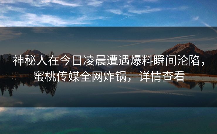 神秘人在今日凌晨遭遇爆料瞬间沦陷，蜜桃传媒全网炸锅，详情查看